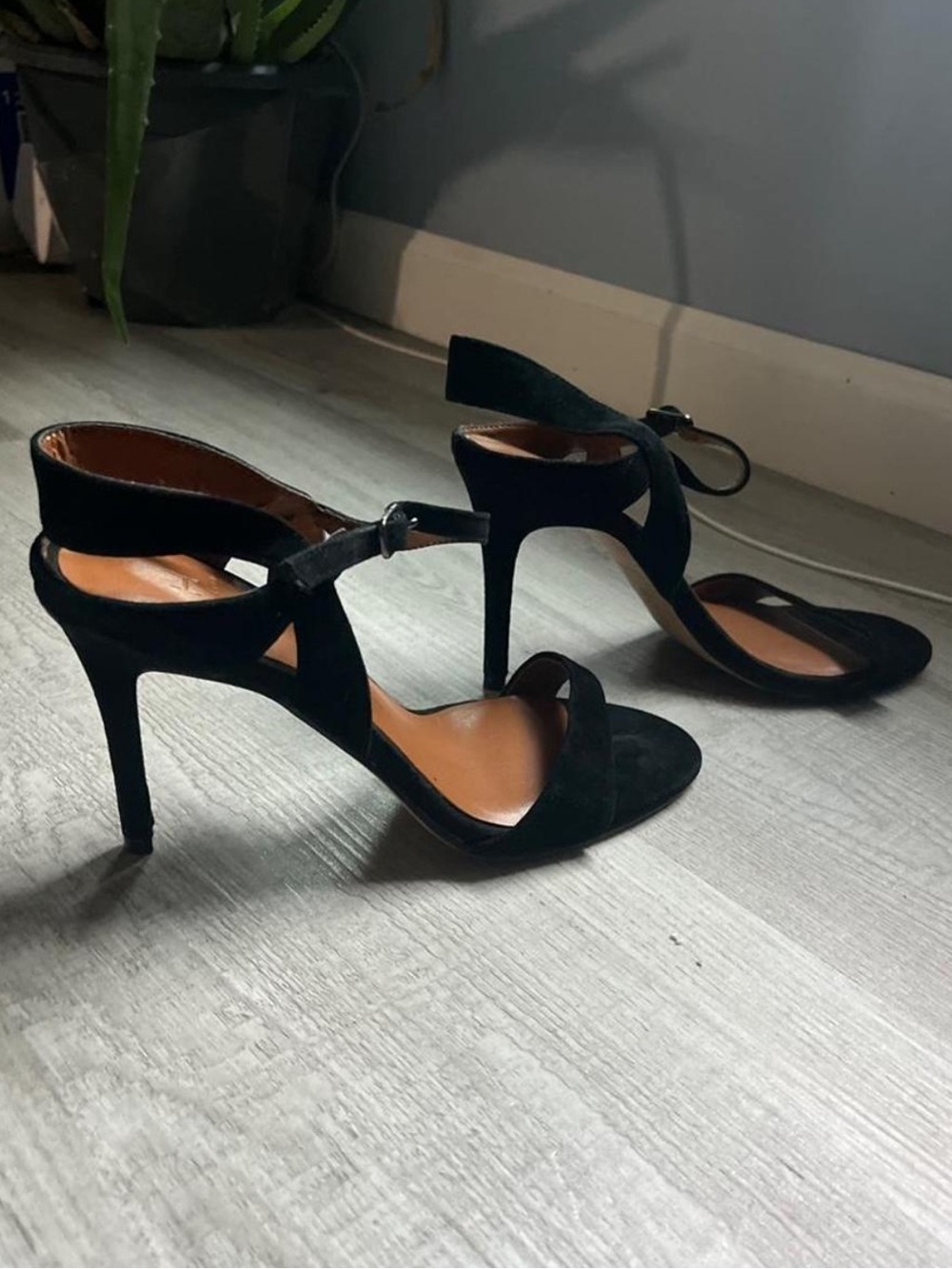 H by Halston Black Suede Ankle-Strap Stiletto Sandals
